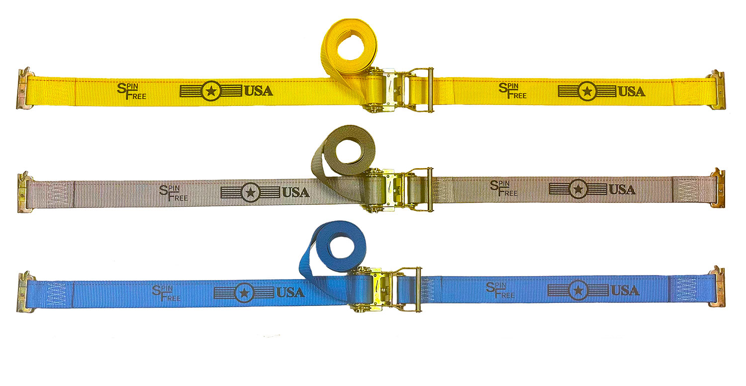 2" E Track SPIN FREE Ratchet Strap with Spring E-Fittings - 4' Fixed End
