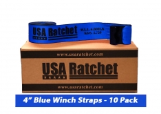 10 Pack - 4" x 30' Winch Strap with Flat Hook - Blue