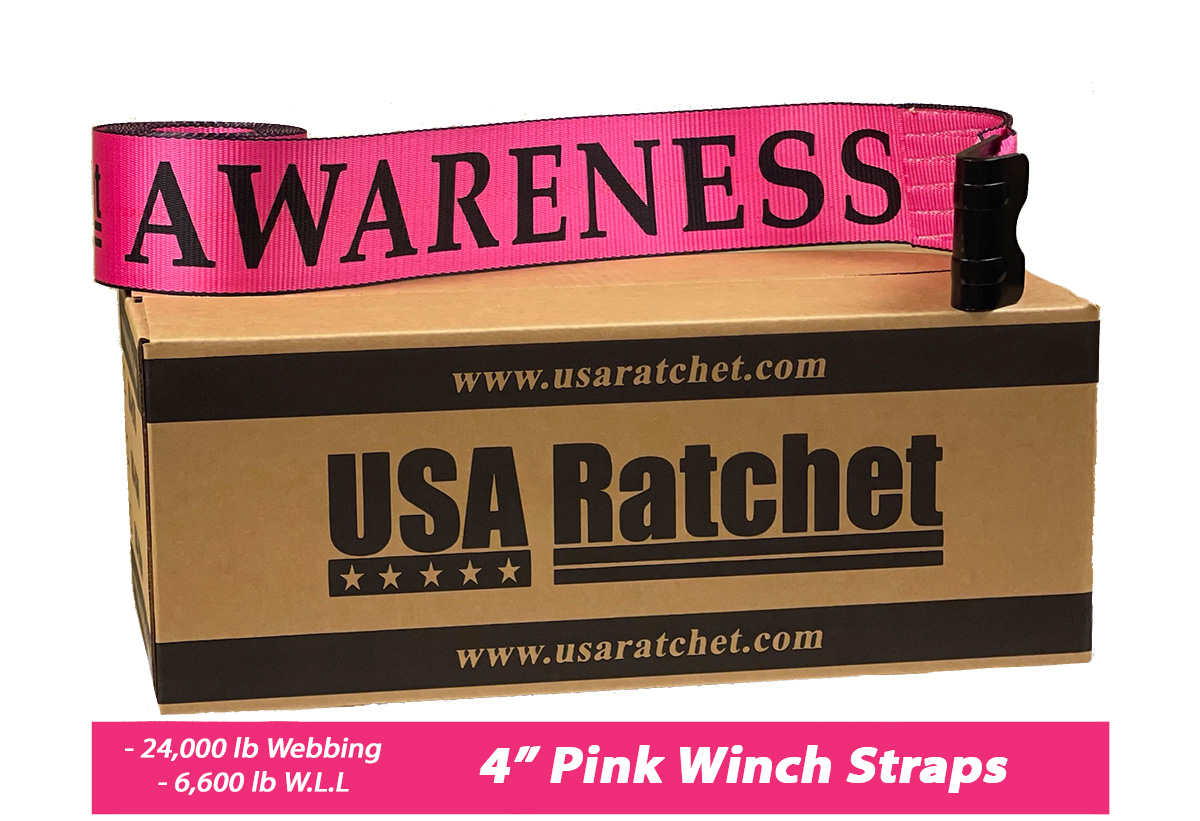 4" Winch Straps with Flat Hooks - Pink - 8 Pack