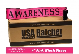 16 Pack - 4" x 27' Pink Heavy Duty Winch Strap with Flat Hook - 24K Webbing