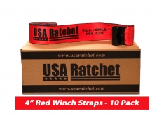 10 Pack - 4" x 30' Winch Strap with Flat Hook - Red