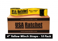 10 Pack - 4" x 30' Winch Strap with Flat Hook - Yellow