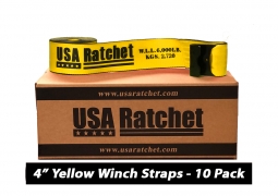 10 Pack - 4" x 27' Winch Strap with Flat Hook - Yellow