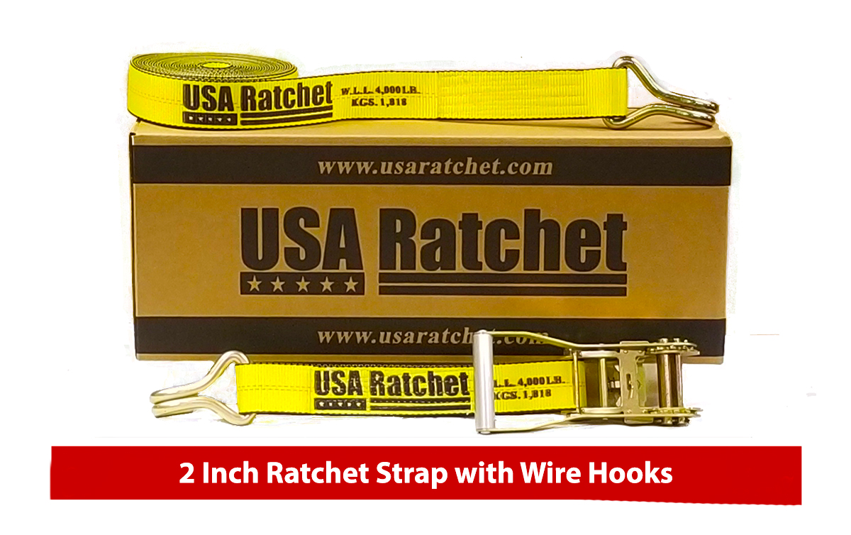 USA Ratchet 2" Ratchet Strap with Wire Hooks 8 Pack Made in the USA