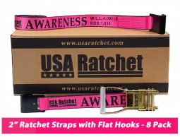 8 Pack - 2" x 30' SPIN FREE Ratchet Strap with Flat Hooks - Pink