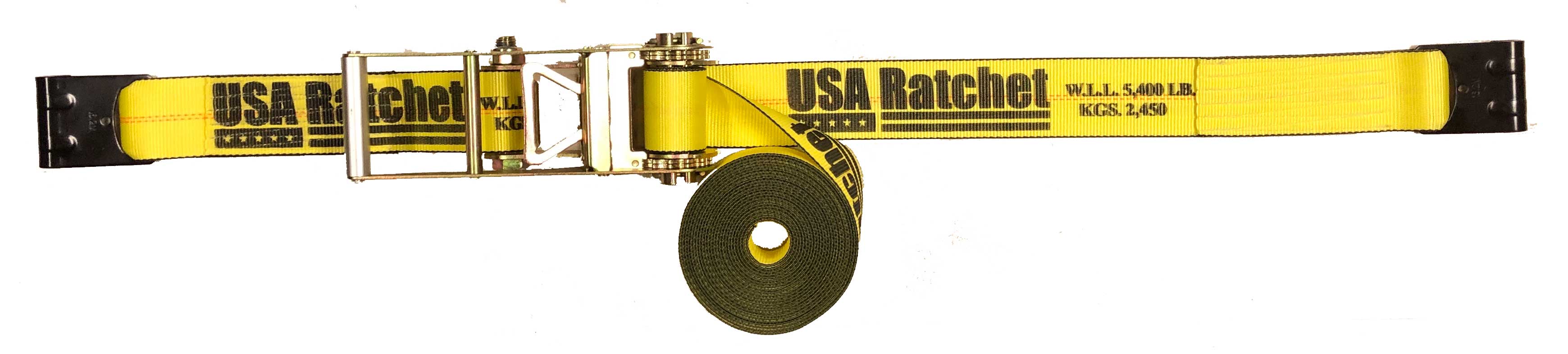 Laclede Chain RSFH3X30LP Ratchet Strap Flat Hook 3 x 30 Long Handle 5,400 lb Working Load Limit 4/Carton Yellow