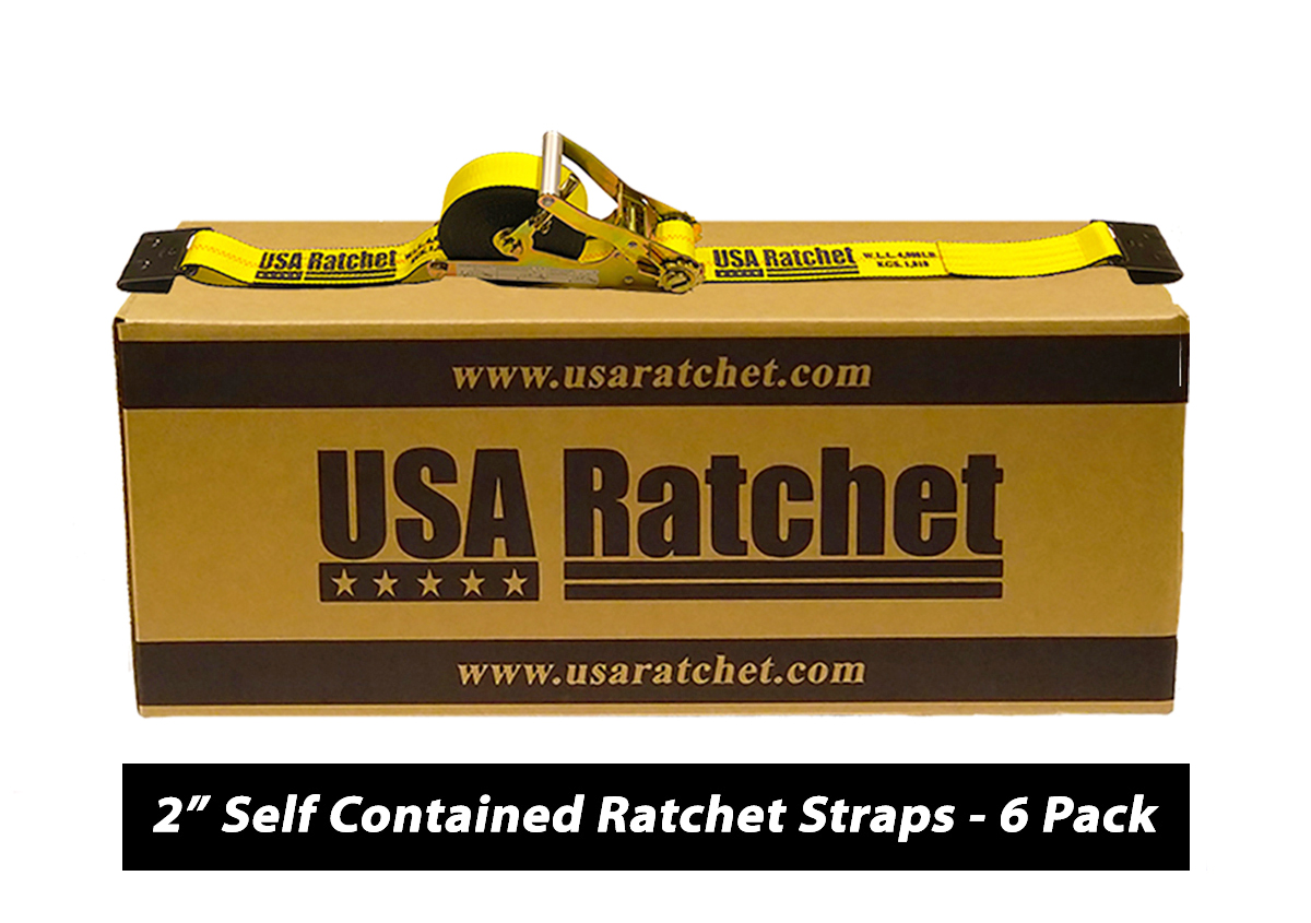 2 x 30' Self Contained Ratchet Strap w/ Flat Hooks - 6 Pack