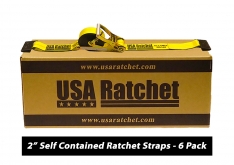 6 Pack - 2" x 27' Self Contained Ratchet Strap with Flat Hooks