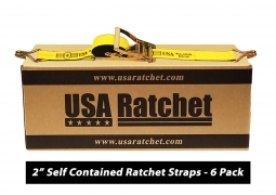 6 Pack - 2" x 27' Self Contained Ratchet Strap with Wire Hooks