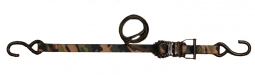 1" x 10' SPIN FREE Heavy Duty Black Ratchet Strap with S-Hooks and Camouflage Webbing
