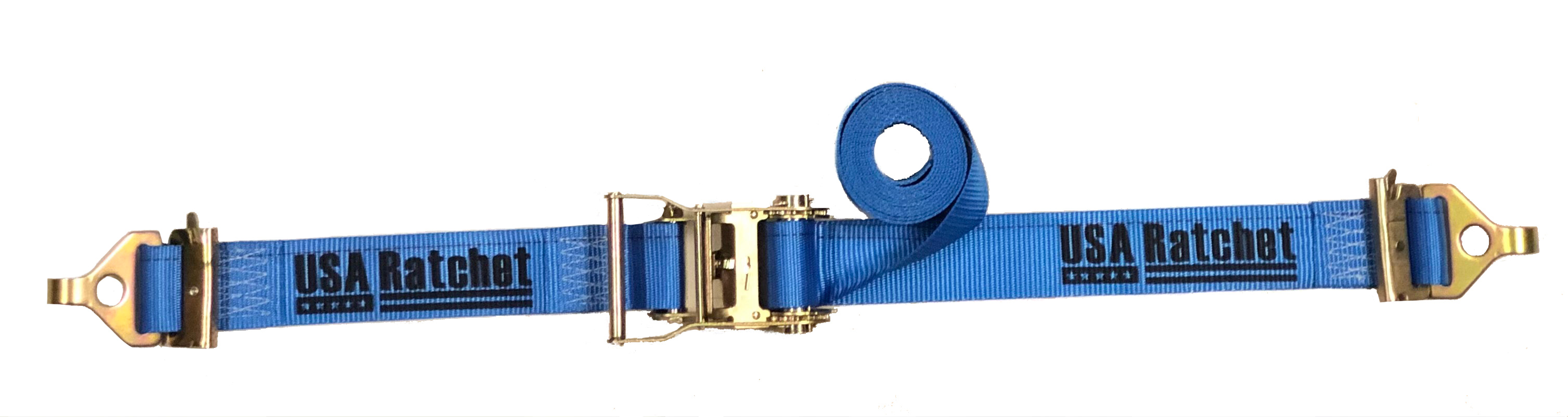 2 x 20' Interior Ratchet Strap with Spring E-Fittings and F Hooks - Blue  Webbing