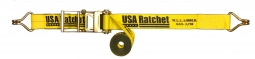 4" x 27' SPIN FREE Long Handle Ratchet Strap with Wire Hooks