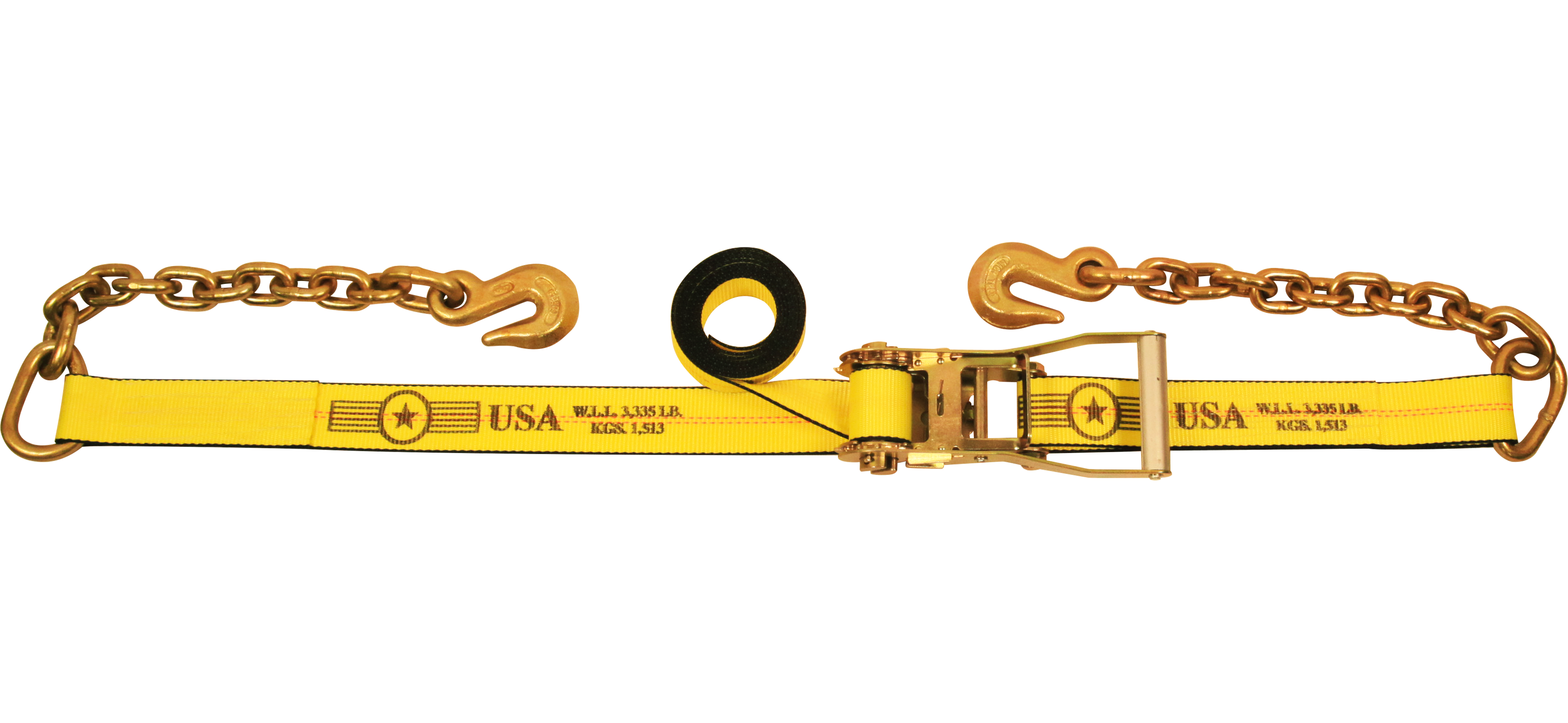 2" x 27' Ratchet Strap with Chain Extensions Made in the USA